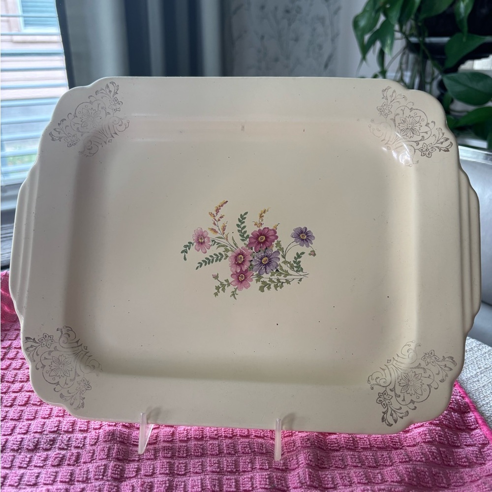 Vintage Pale yellow Floral Platter approx 9”x 12”